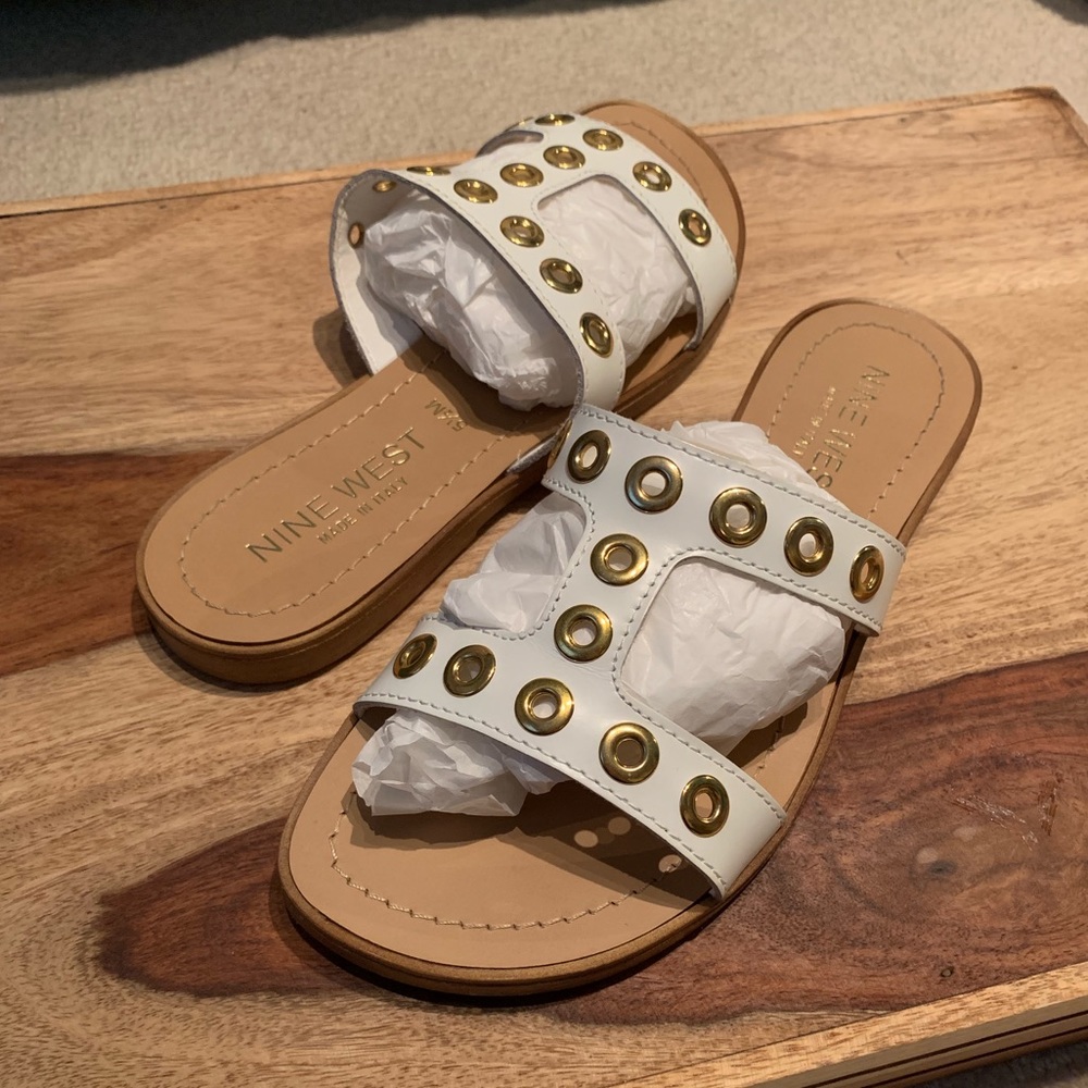 Nine West White and Gold Embellished Sandal